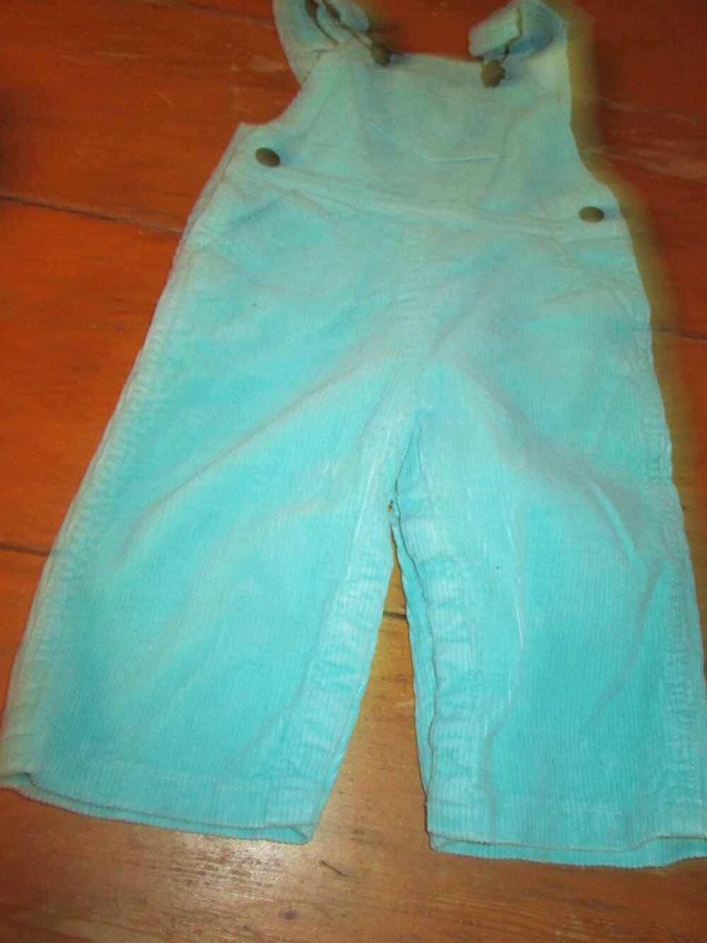 vtg Hearts and flowers girls aqua 12 mos bib overalls mint corduroy